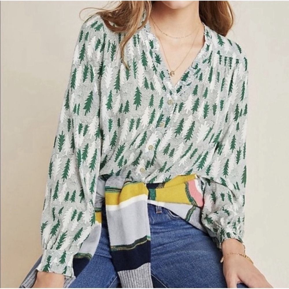 Anthropologie Maeve Tree Marisol Button Blouse. Green. Sz 0